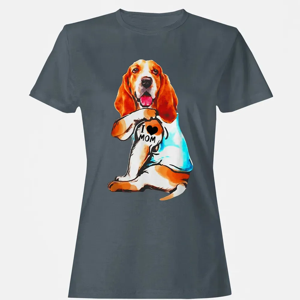 Basset Hound Dog I Love Mom Tattoo Women's T-shirt - 3