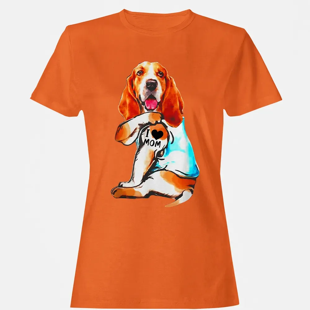 Basset Hound Dog I Love Mom Tattoo Women's T-shirt - 11