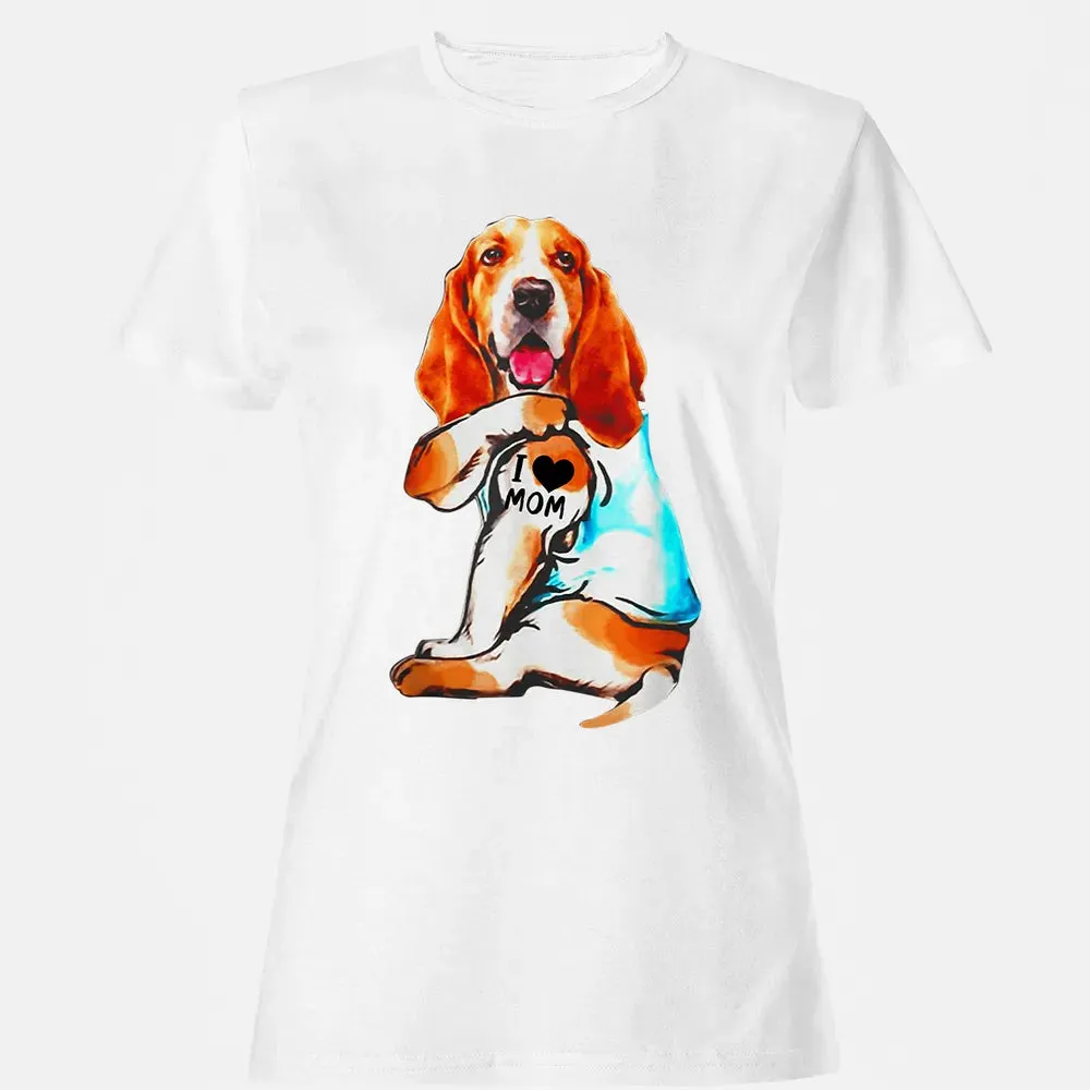 Basset Hound Dog I Love Mom Tattoo Women's T-shirt - 16