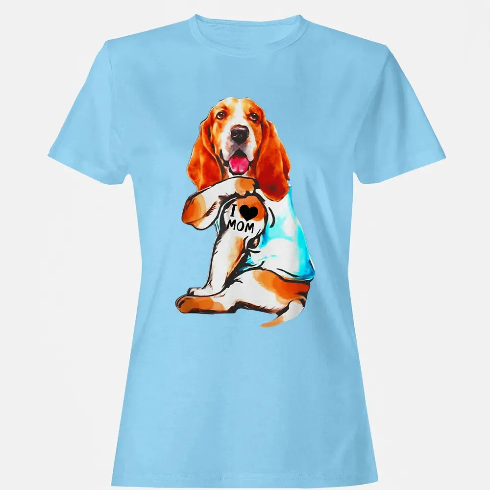 Basset Hound Dog I Love Mom Tattoo Women's T-shirt - 8