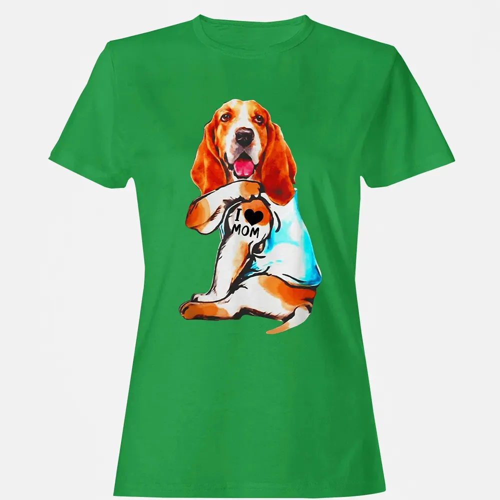 Basset Hound Dog I Love Mom Tattoo Women's T-shirt - 7