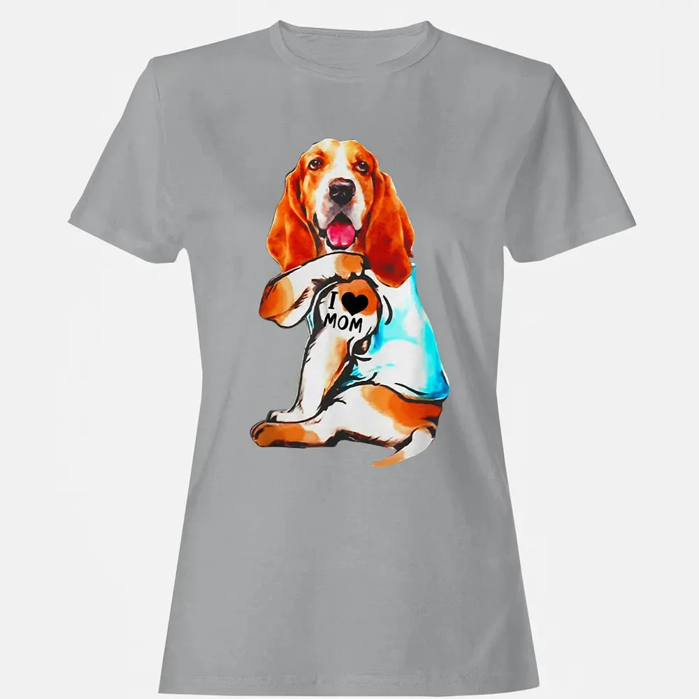 Basset Hound Dog I Love Mom Tattoo Women's T-shirt - 15