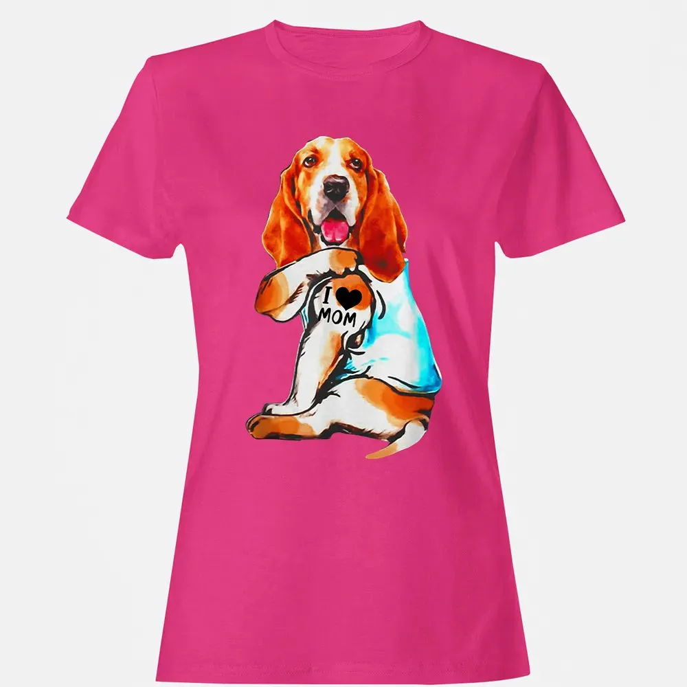 Basset Hound Dog I Love Mom Tattoo Women's T-shirt - 6