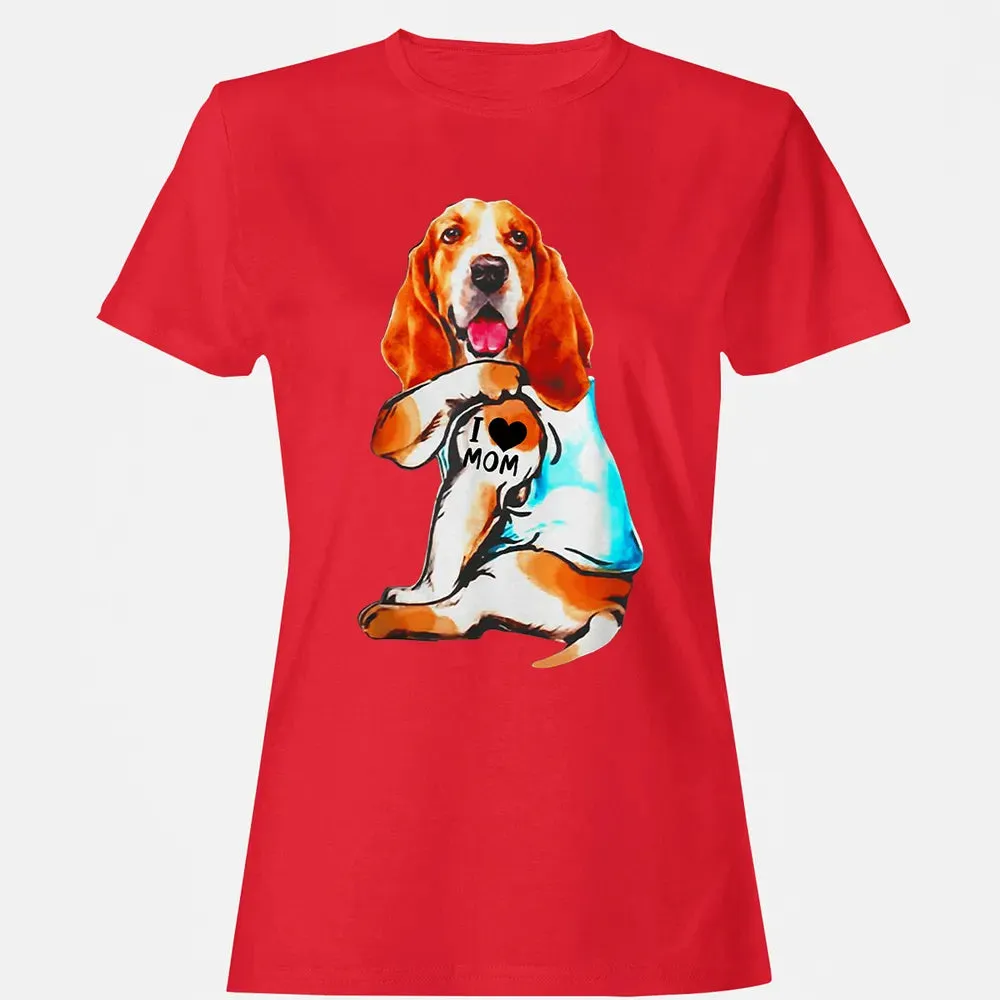 Basset Hound Dog I Love Mom Tattoo Women's T-shirt - 13