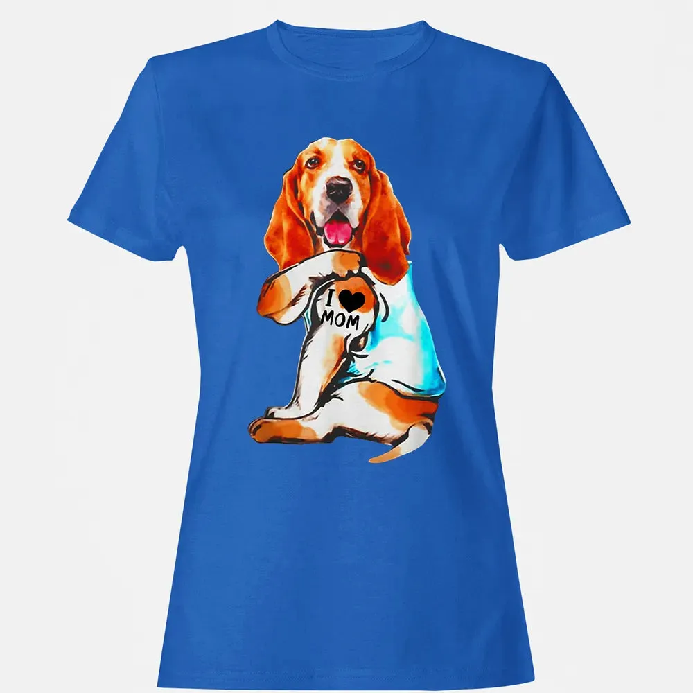 Basset Hound Dog I Love Mom Tattoo Women's T-shirt - 14