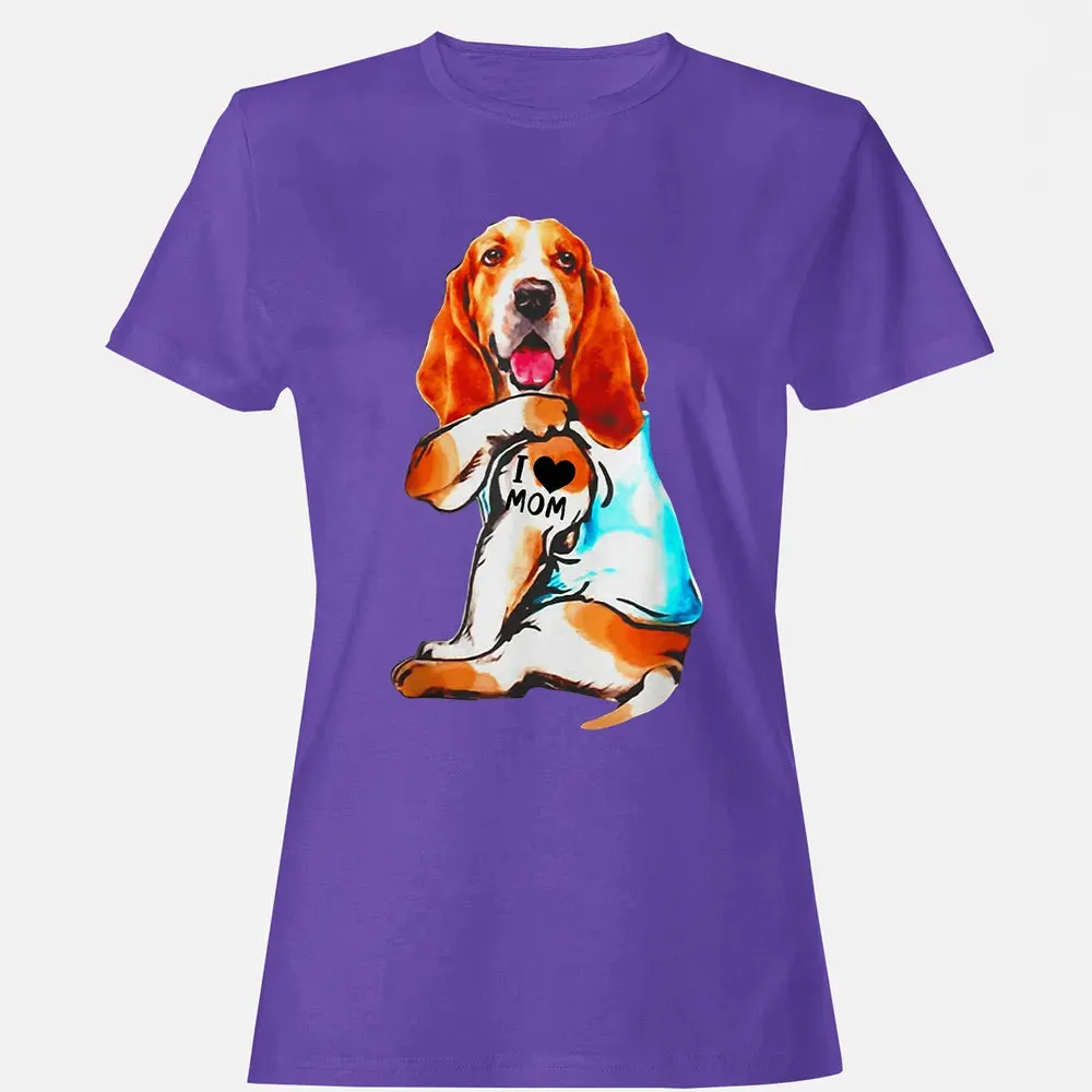 Basset Hound Dog I Love Mom Tattoo Women's T-shirt - 12