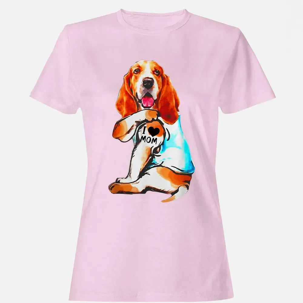 Basset Hound Dog I Love Mom Tattoo Women's T-shirt - 9