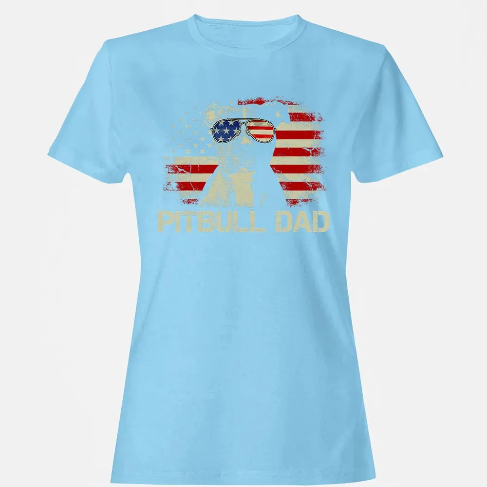 Mens Best Pitbull Dad Ever  American Flag 4th Of July Gift Women's T-shirt - 8