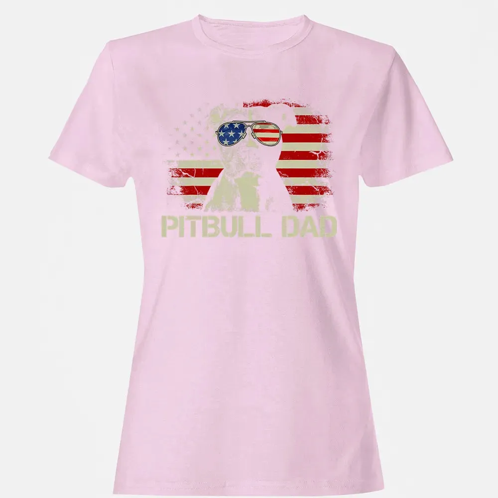 Mens Best Pitbull Dad Ever  American Flag 4th Of July Gift Women's T-shirt - 9