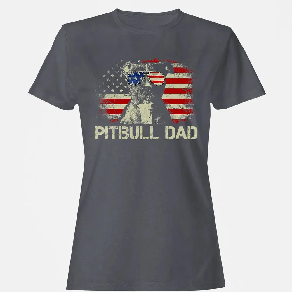 Mens Best Pitbull Dad Ever  American Flag 4th Of July Gift Women's T-shirt - 5