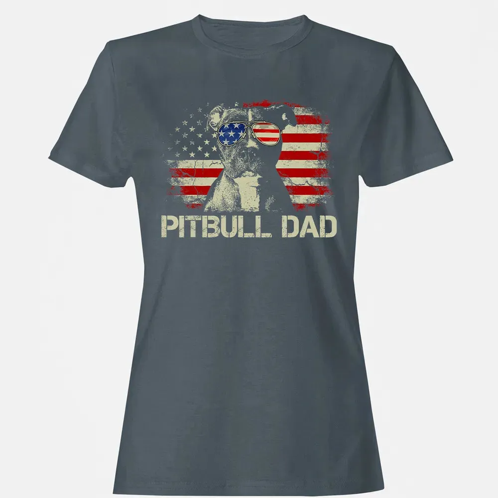 Mens Best Pitbull Dad Ever  American Flag 4th Of July Gift Women's T-shirt - 3