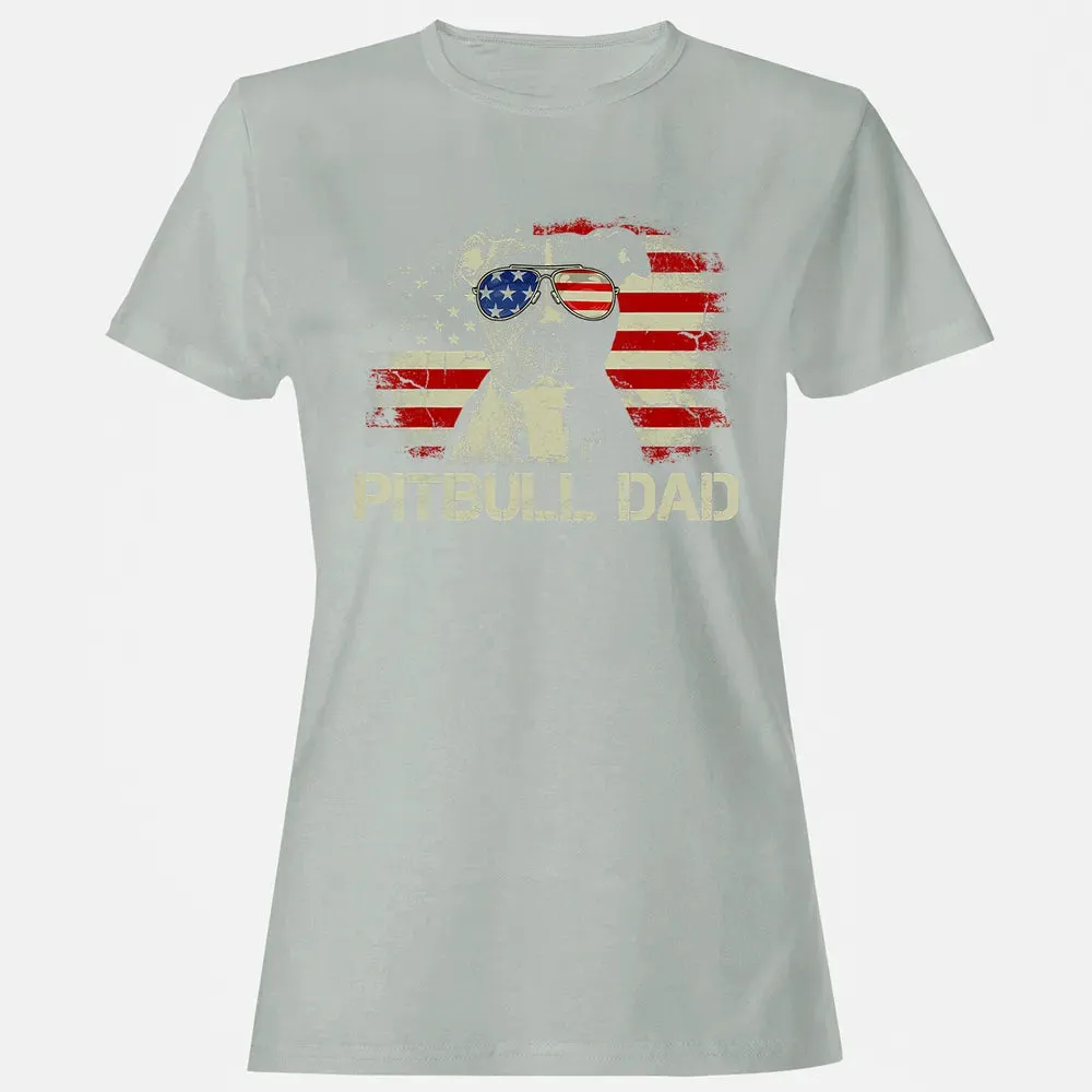 Mens Best Pitbull Dad Ever  American Flag 4th Of July Gift Women's T-shirt - 2