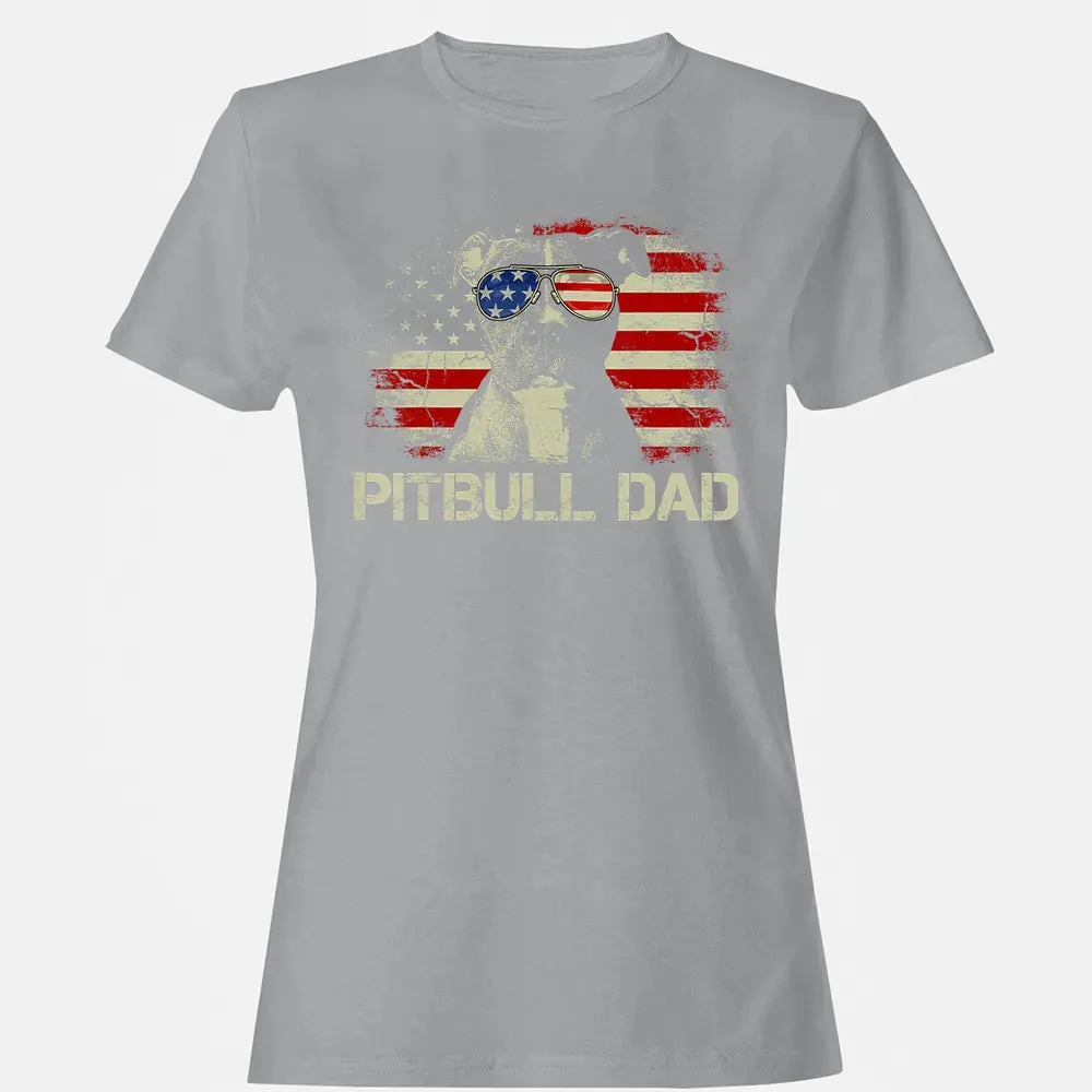 Mens Best Pitbull Dad Ever  American Flag 4th Of July Gift Women's T-shirt - 15
