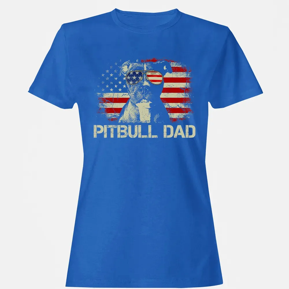 Mens Best Pitbull Dad Ever  American Flag 4th Of July Gift Women's T-shirt - 14