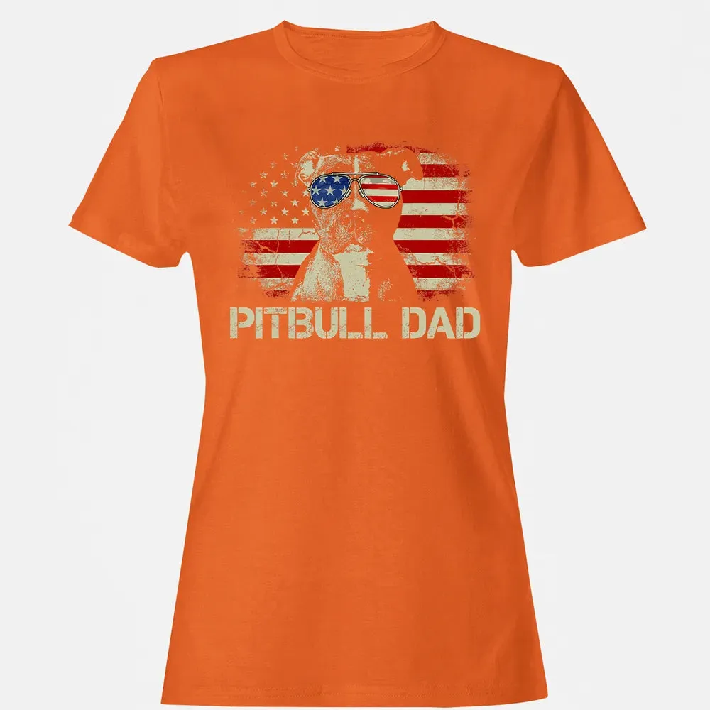 Mens Best Pitbull Dad Ever  American Flag 4th Of July Gift Women's T-shirt - 11