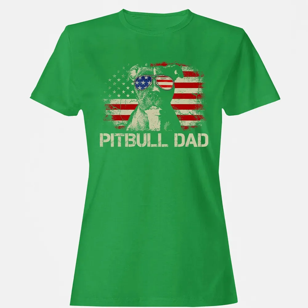 Mens Best Pitbull Dad Ever  American Flag 4th Of July Gift Women's T-shirt - 7