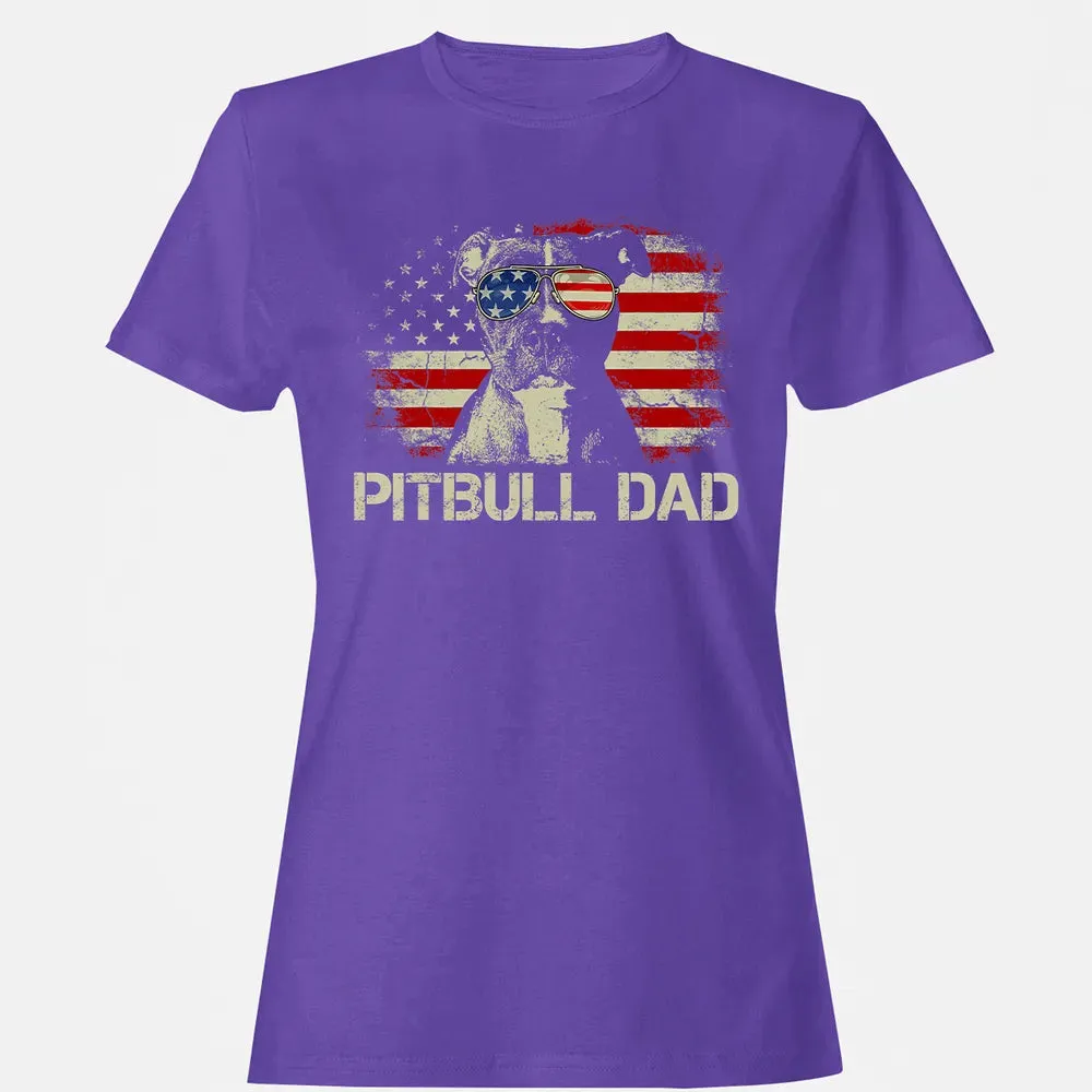 Mens Best Pitbull Dad Ever  American Flag 4th Of July Gift Women's T-shirt - 12