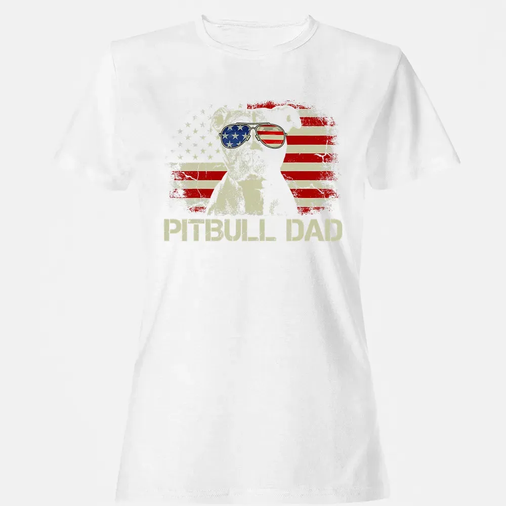 Mens Best Pitbull Dad Ever  American Flag 4th Of July Gift Women's T-shirt - 16
