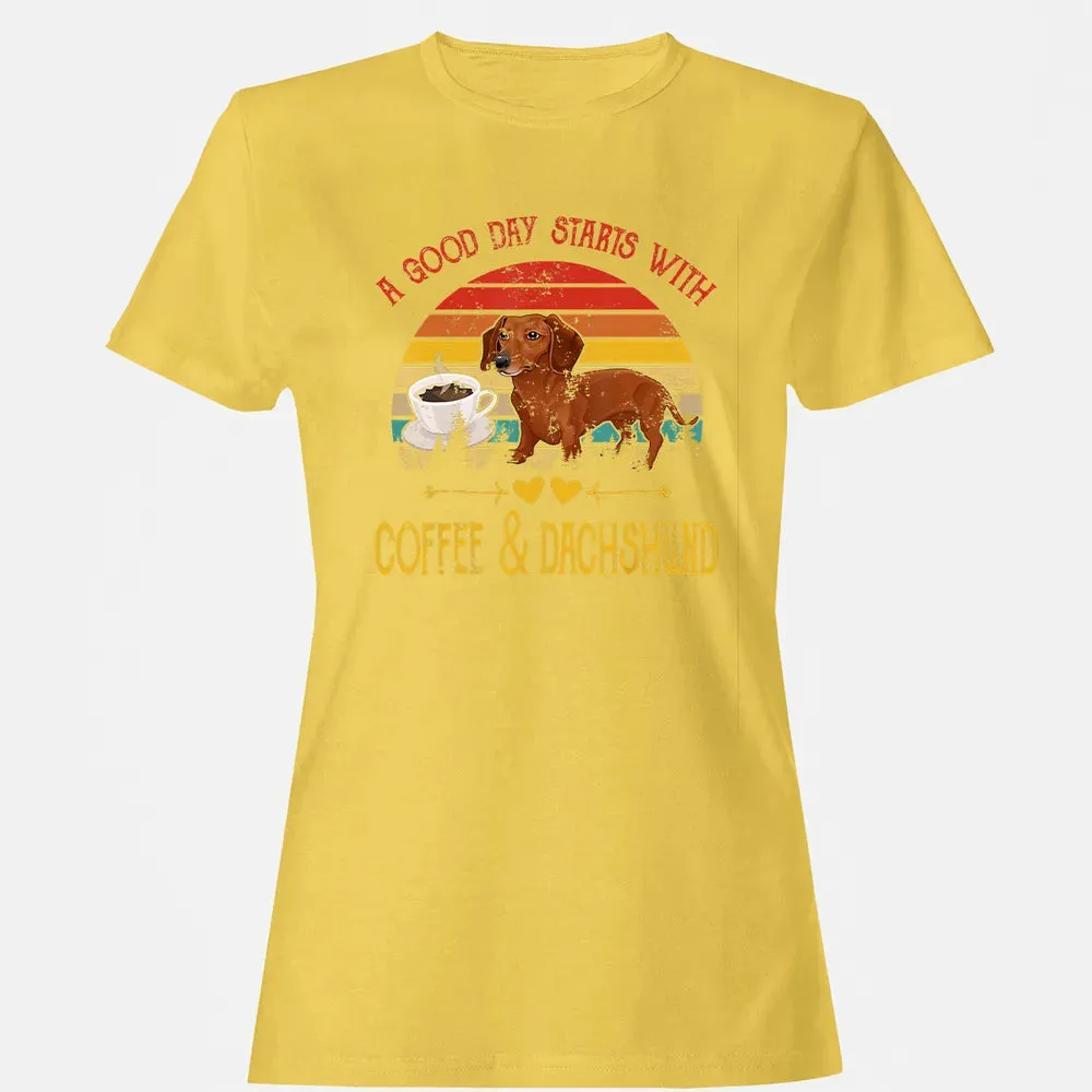 Vintage Retro Good Day With Cofffee And Dachshund Kids Women Women's T-shirt - 4