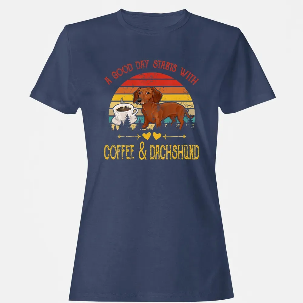 Vintage Retro Good Day With Cofffee And Dachshund Kids Women Women's T-shirt - 10