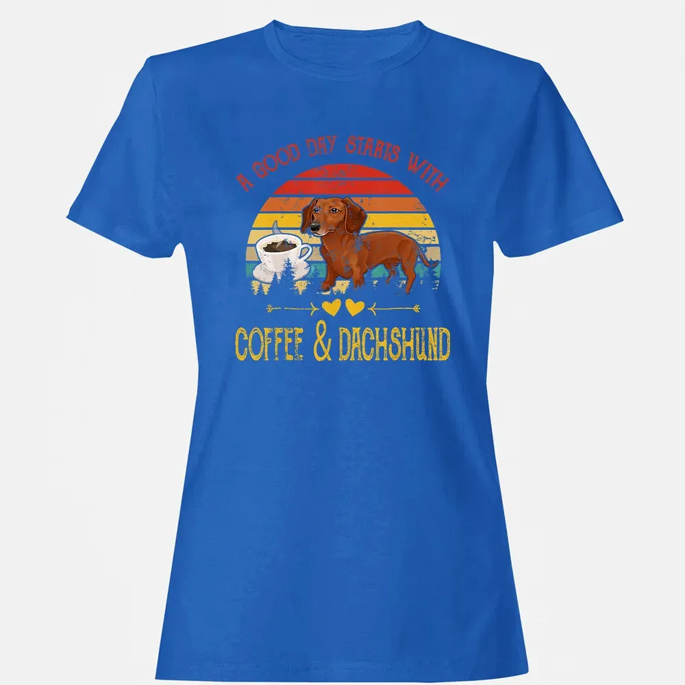 Vintage Retro Good Day With Cofffee And Dachshund Kids Women Women's T-shirt - 14
