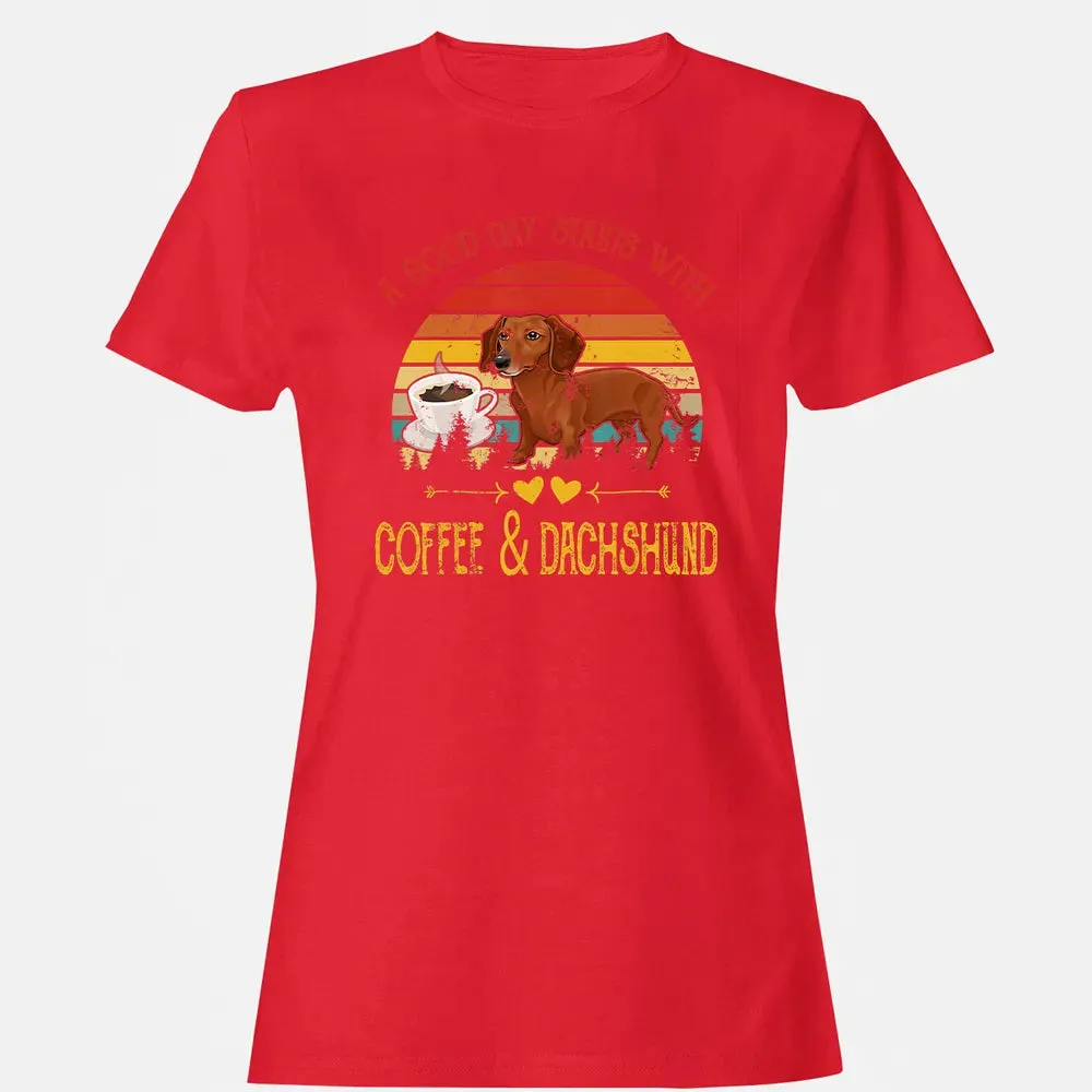 Vintage Retro Good Day With Cofffee And Dachshund Kids Women Women's T-shirt - 13