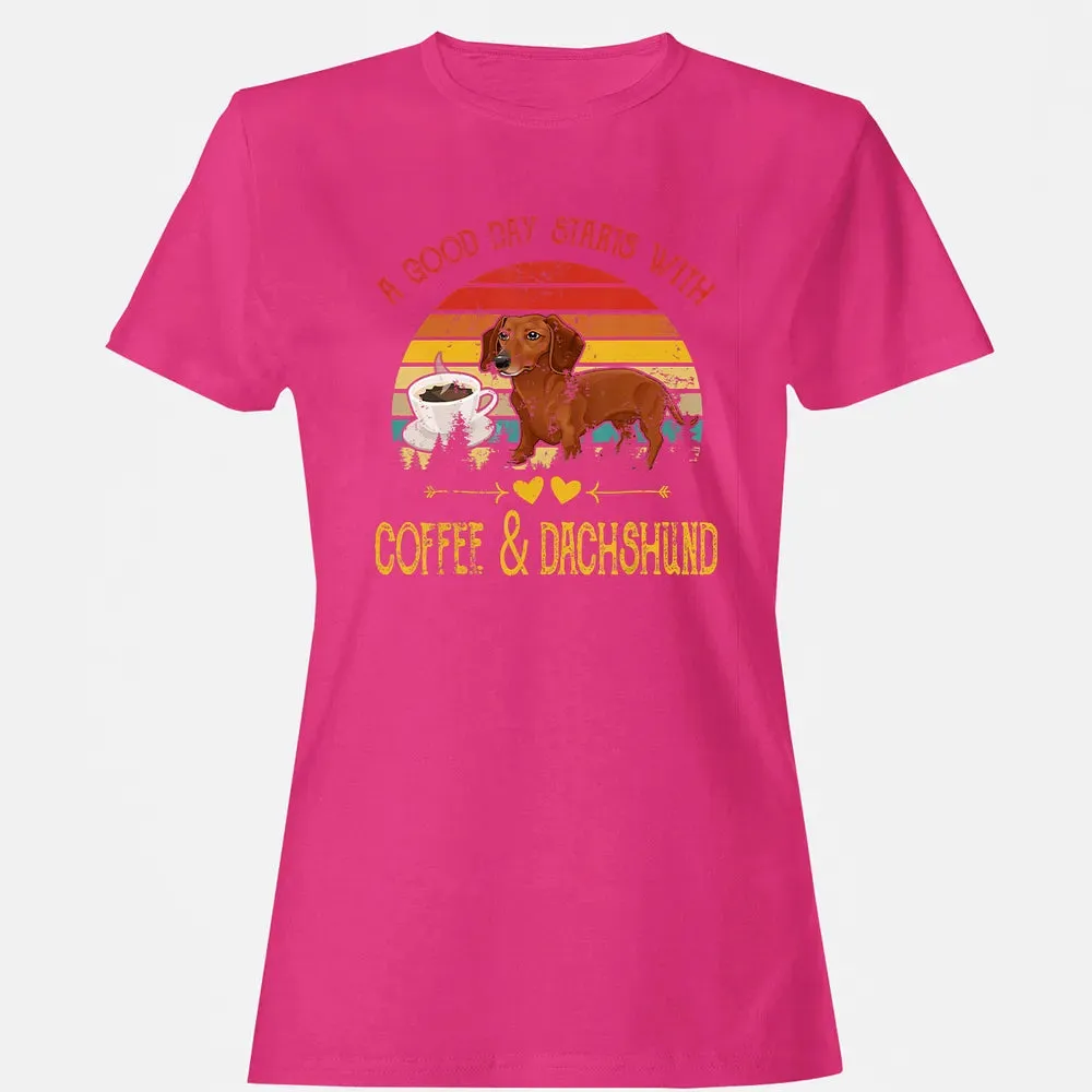 Vintage Retro Good Day With Cofffee And Dachshund Kids Women Women's T-shirt - 6
