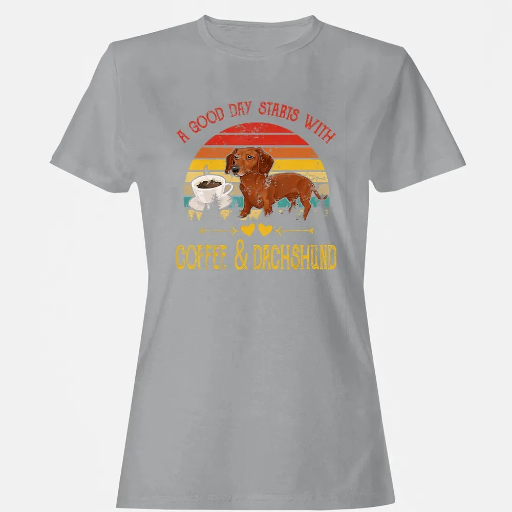 Vintage Retro Good Day With Cofffee And Dachshund Kids Women Women's T-shirt - 15