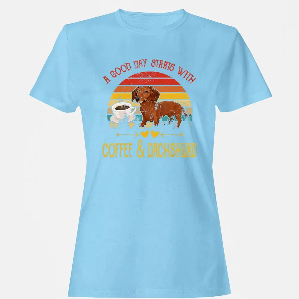 Vintage Retro Good Day With Cofffee And Dachshund Kids Women Women's T-shirt - 8