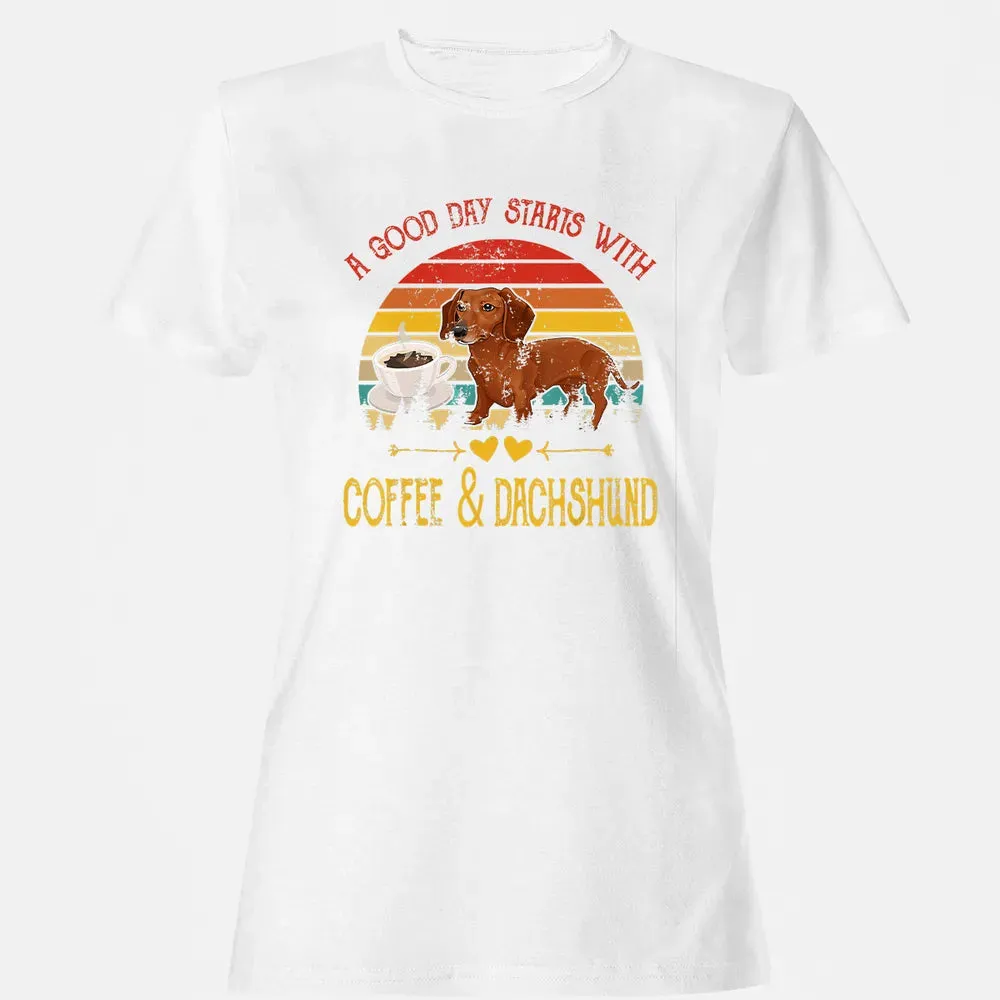 Vintage Retro Good Day With Cofffee And Dachshund Kids Women Women's T-shirt - 16