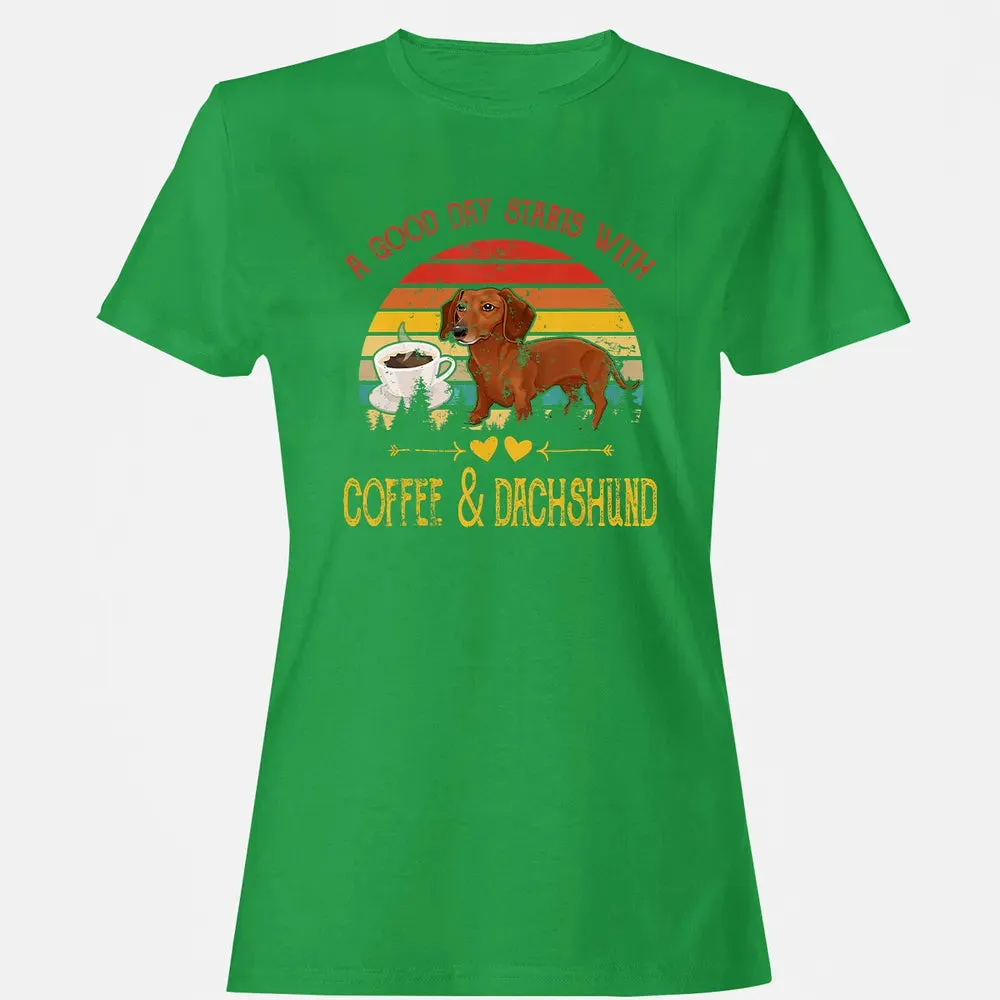 Vintage Retro Good Day With Cofffee And Dachshund Kids Women Women's T-shirt - 7