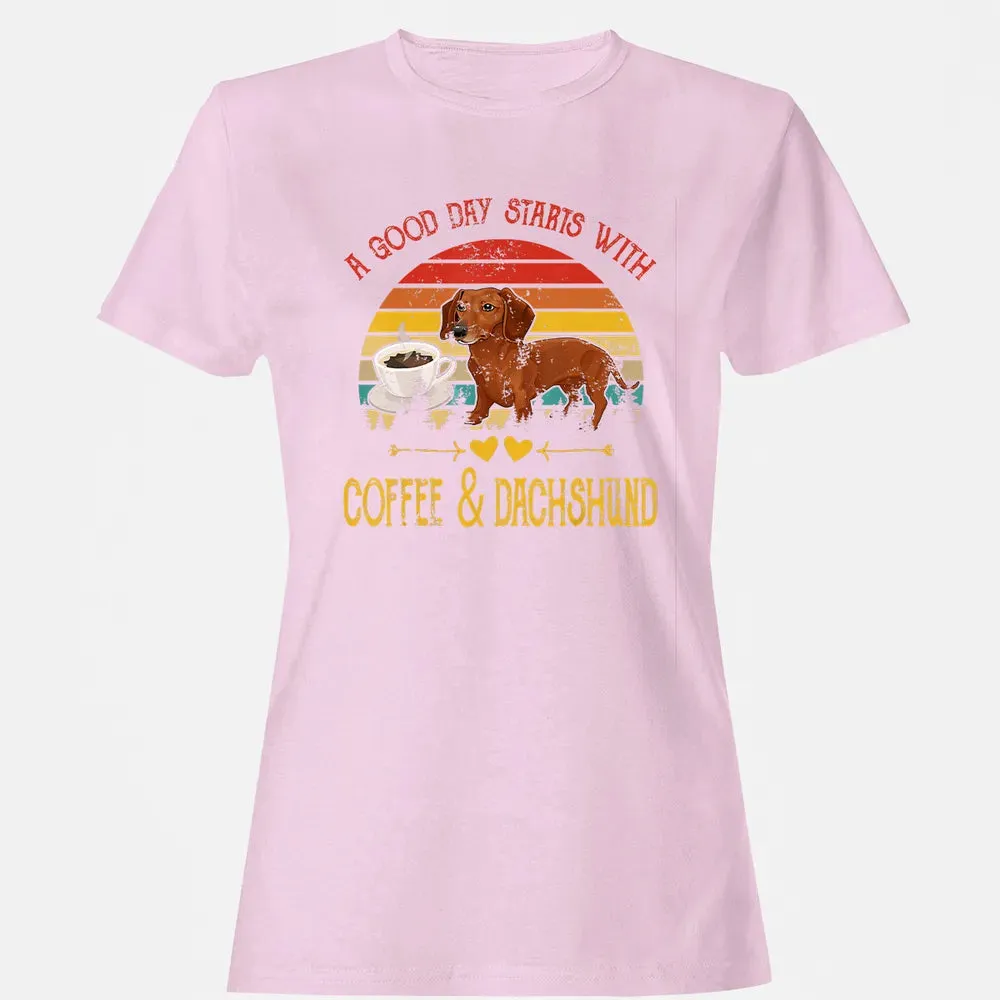 Vintage Retro Good Day With Cofffee And Dachshund Kids Women Women's T-shirt - 9