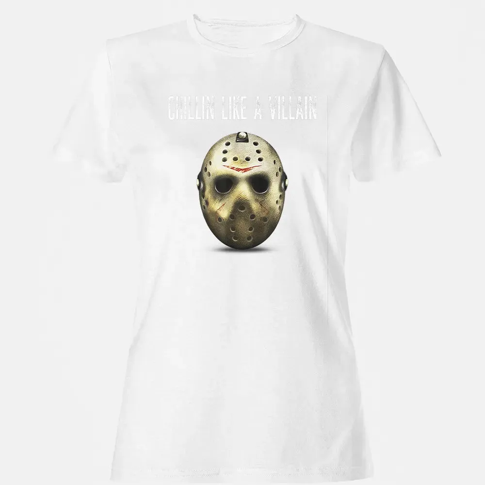 Chillin Like A Villain Hockey Mask Funny Horror Movie Women's T-shirt - 16