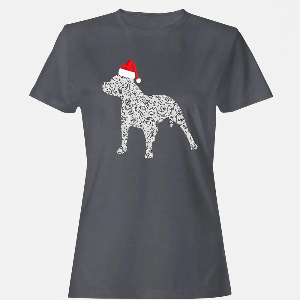 Santa Hat Pitbull Christmas  Dog Lover Christmas Gift Women's T-shirt - 5