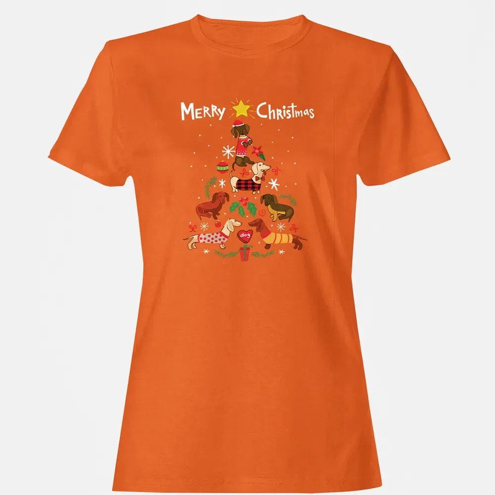 Funny Dachshund Christmas Tree Sweat Ornament Gift Women's T-shirt - 11