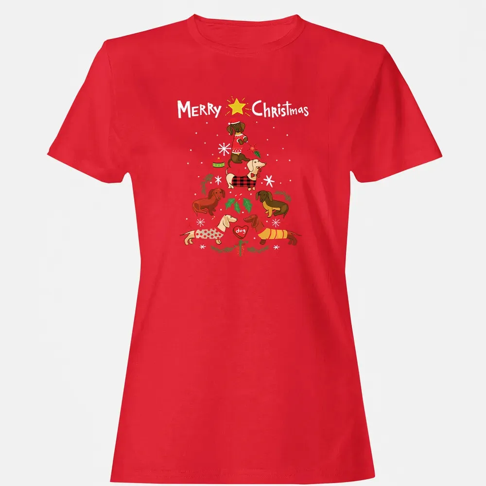 Funny Dachshund Christmas Tree Sweat Ornament Gift Women's T-shirt - 13