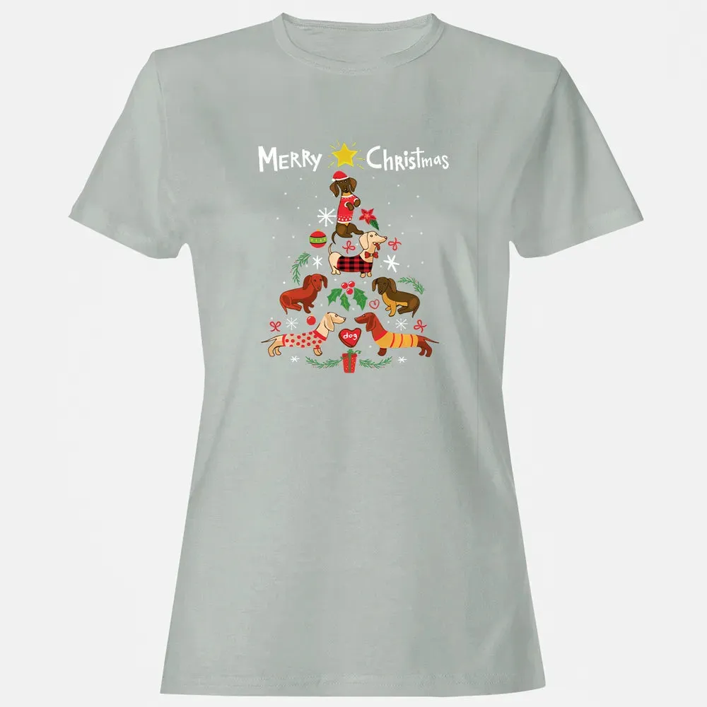 Funny Dachshund Christmas Tree Sweat Ornament Gift Women's T-shirt - 2