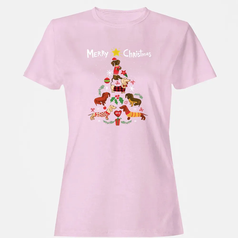 Funny Dachshund Christmas Tree Sweat Ornament Gift Women's T-shirt - 9