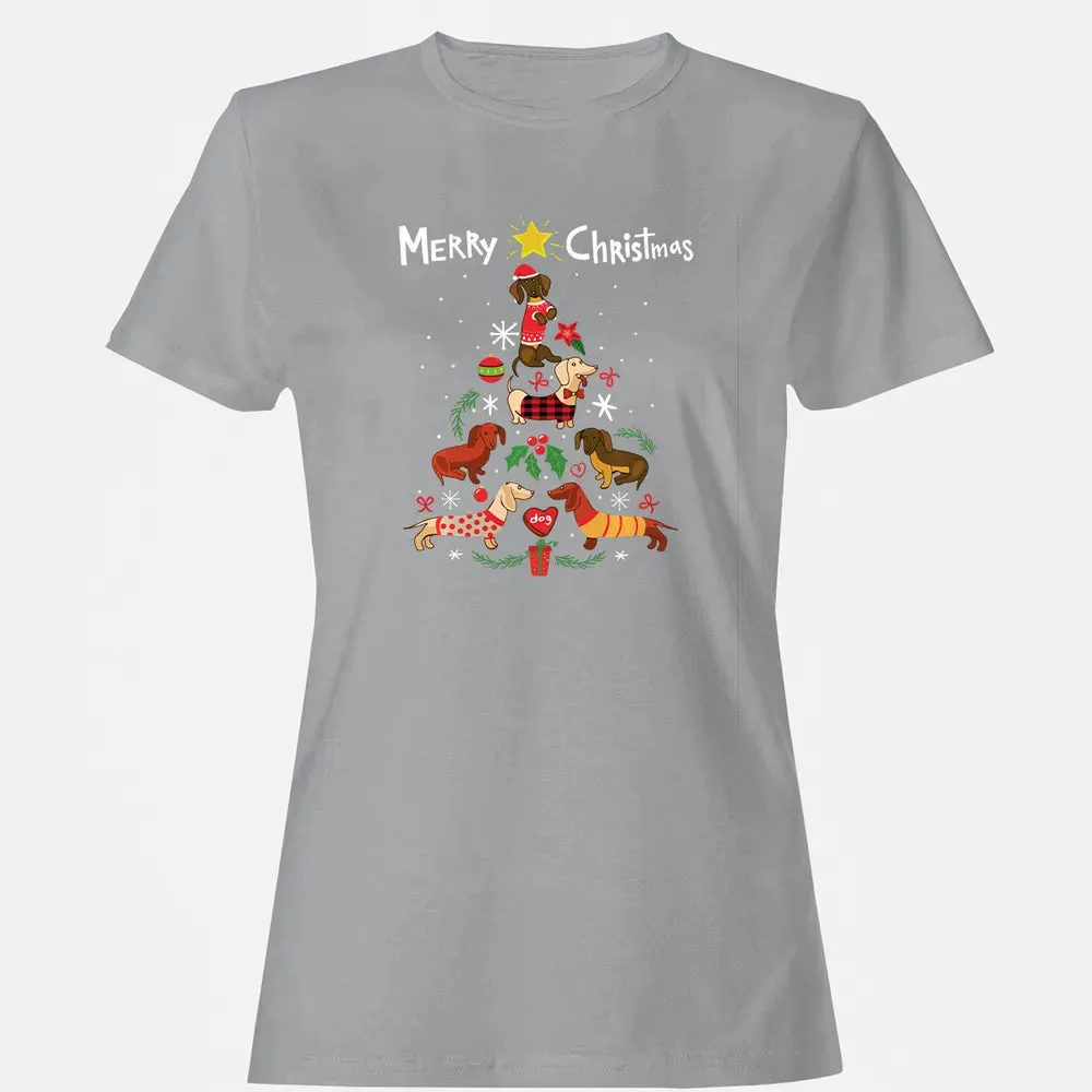 Funny Dachshund Christmas Tree Sweat Ornament Gift Women's T-shirt - 15