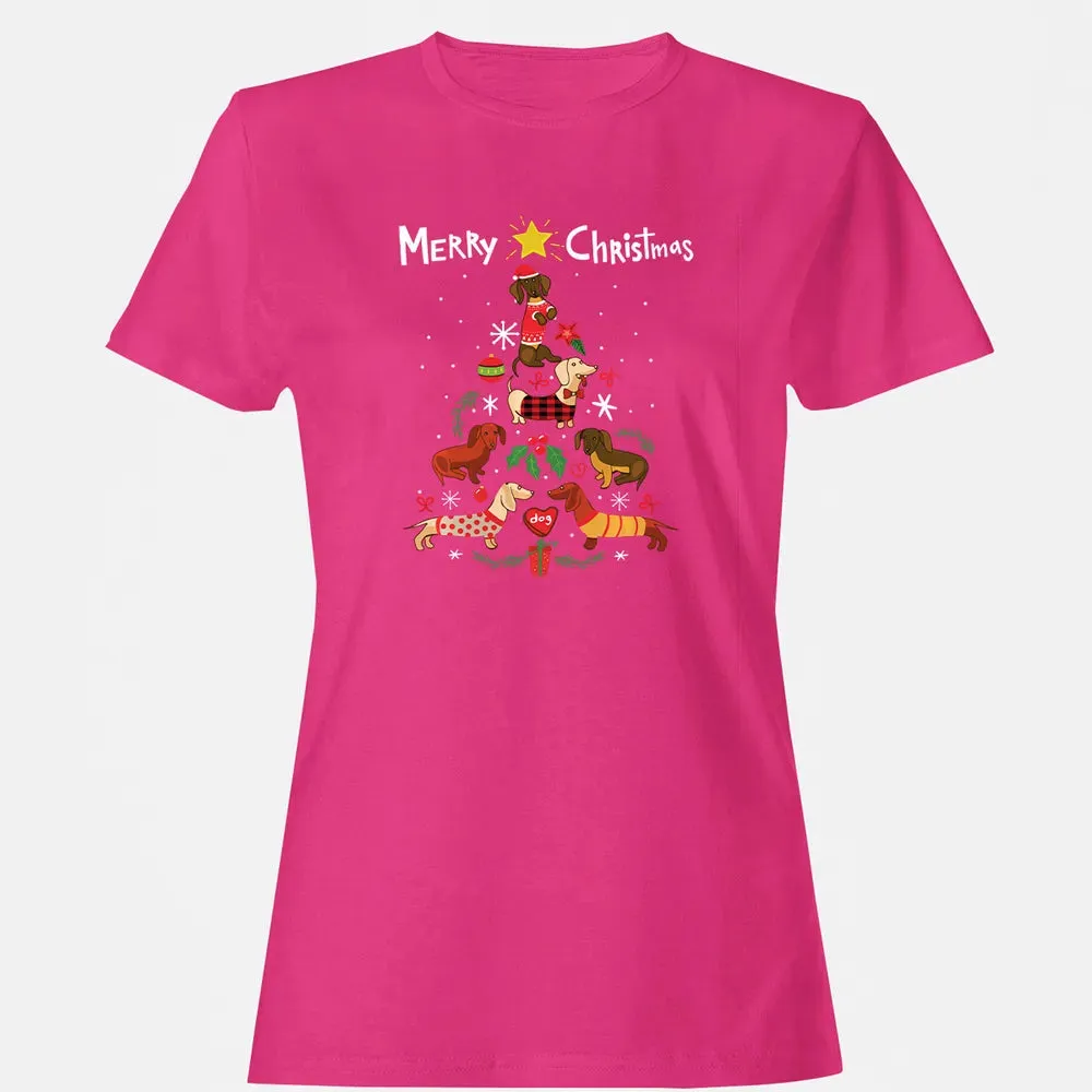 Funny Dachshund Christmas Tree Sweat Ornament Gift Women's T-shirt - 6