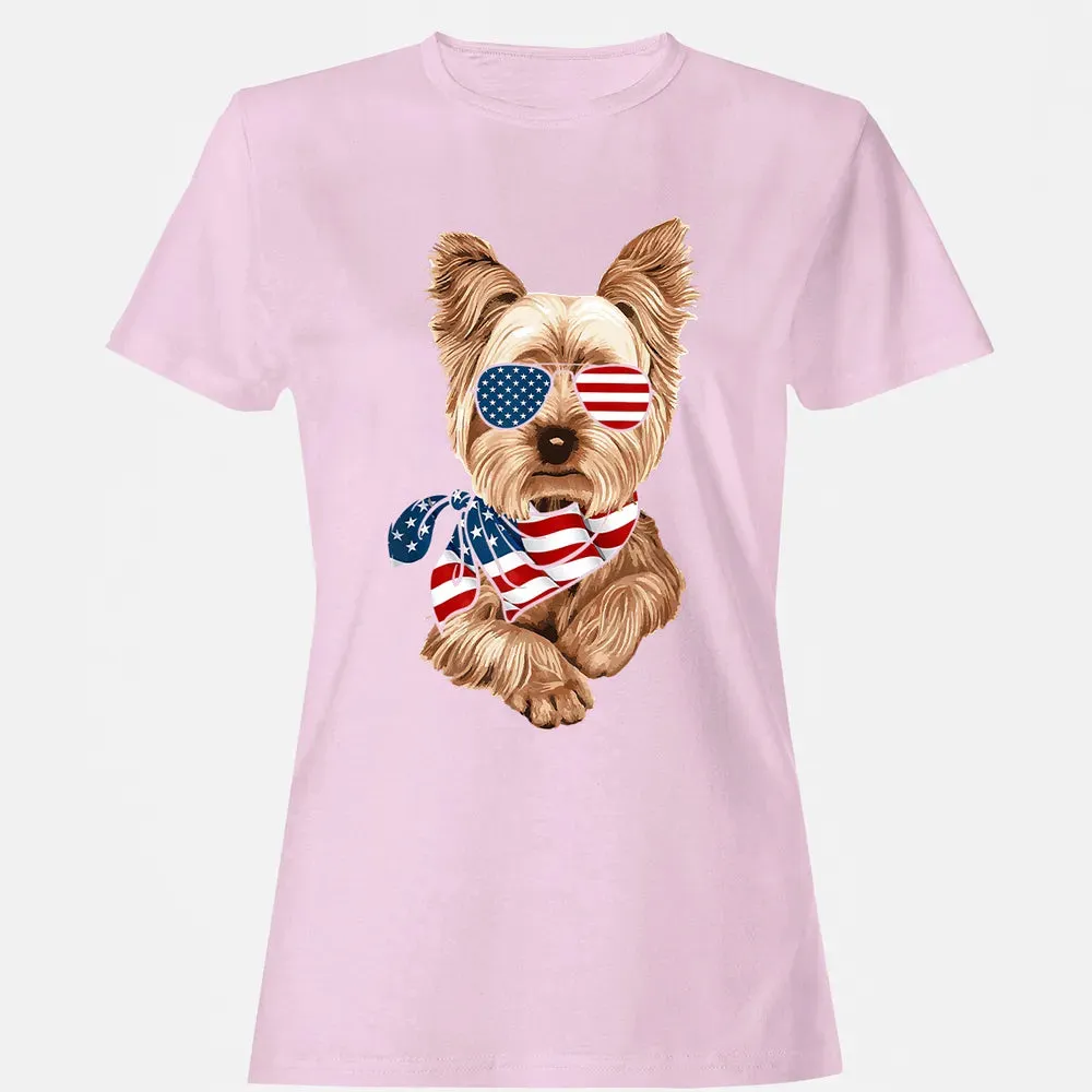 American Flag Yorkie Patriotic 4th Of July T Women's T-shirt - 9