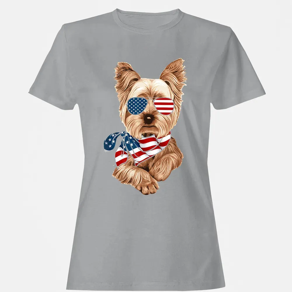 American Flag Yorkie Patriotic 4th Of July T Women's T-shirt - 15
