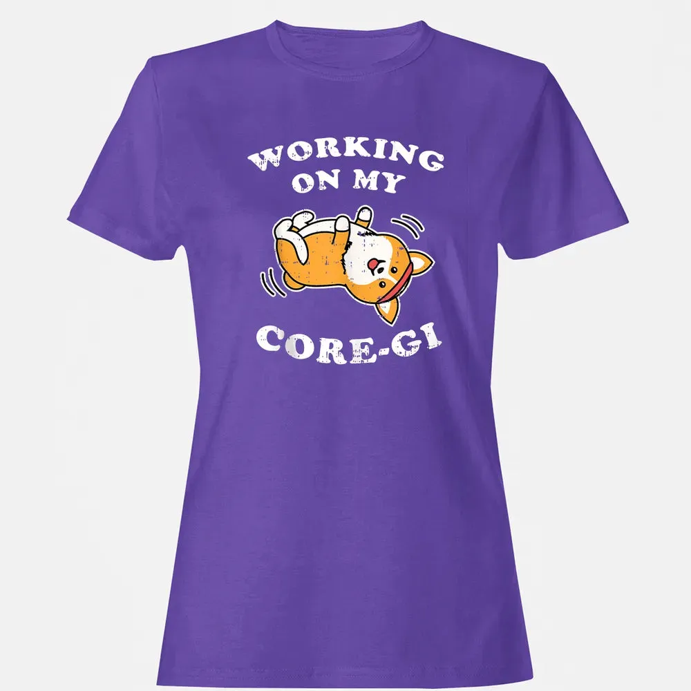 Working Core Gi Workout Cute Black Corgi Dog Fitness Gift Women's T-shirt - 12