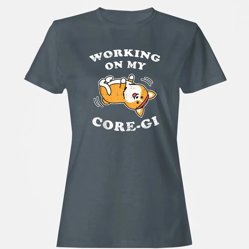 Working Core Gi Workout Cute Black Corgi Dog Fitness Gift Women's T-shirt - 3
