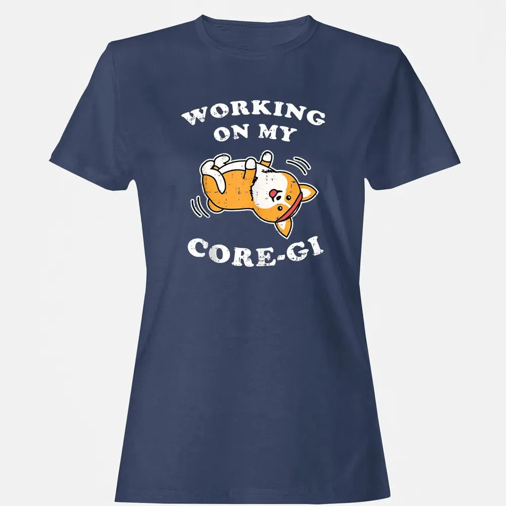 Working Core Gi Workout Cute Black Corgi Dog Fitness Gift Women's T-shirt - 10