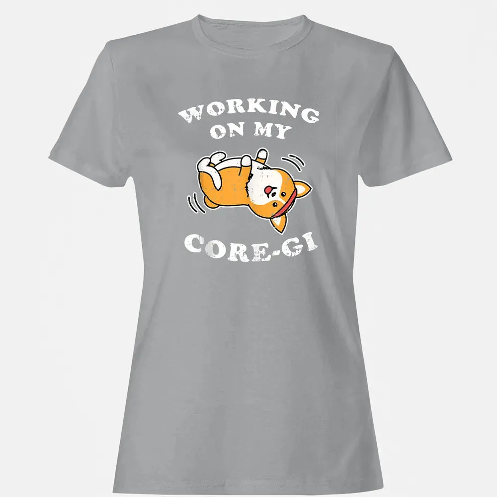 Working Core Gi Workout Cute Black Corgi Dog Fitness Gift Women's T-shirt - 15