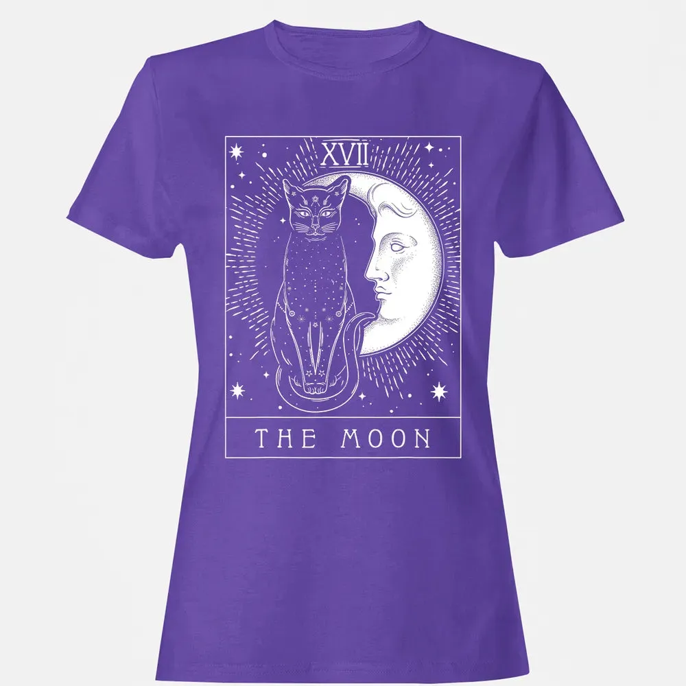 Tarot Card Crescent Moon And Cat Graphic Women's T-shirt - 12