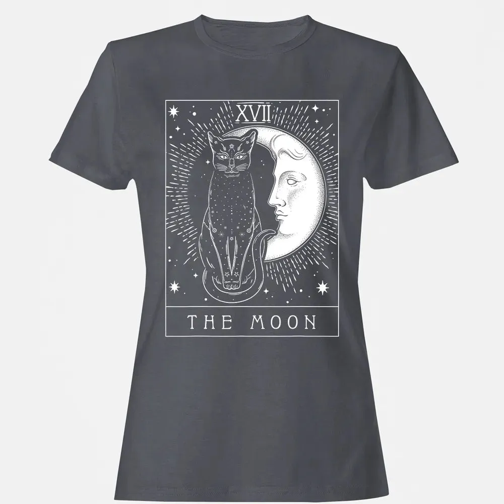 Tarot Card Crescent Moon And Cat Graphic Women's T-shirt - 5