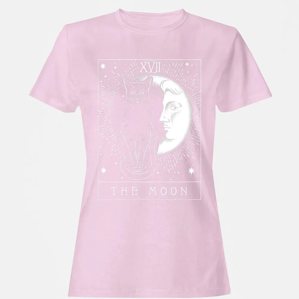 Tarot Card Crescent Moon And Cat Graphic Women's T-shirt - 9