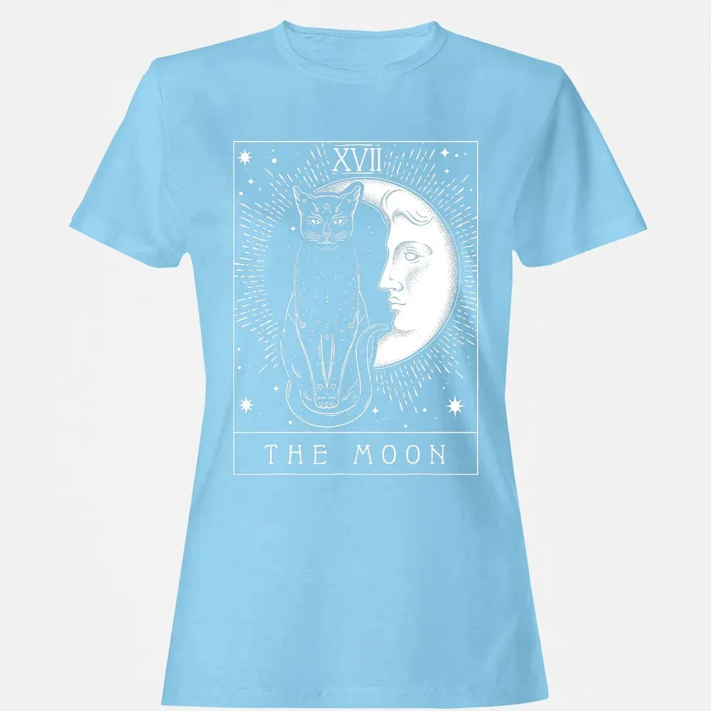 Tarot Card Crescent Moon And Cat Graphic Women's T-shirt - 8